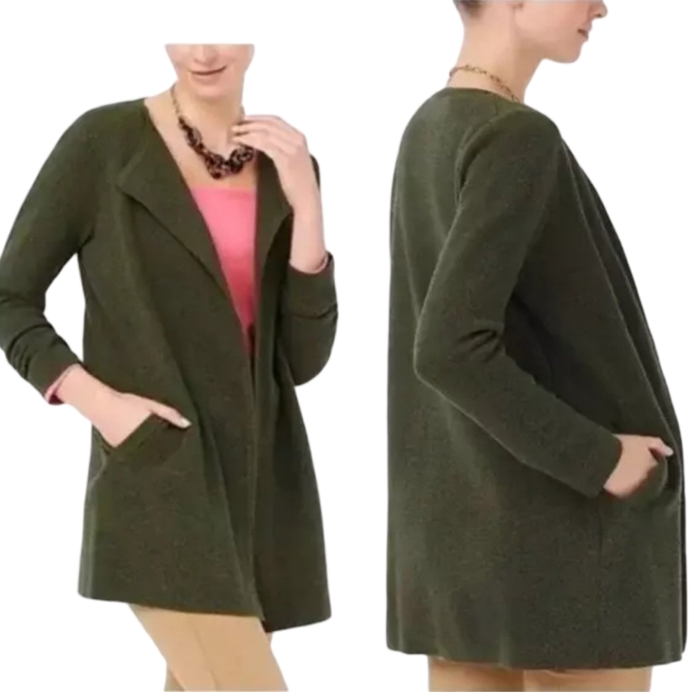 J. CREW Open Front Sweater Blazer Womens XS Green Merino Wool Preppy Old Money
